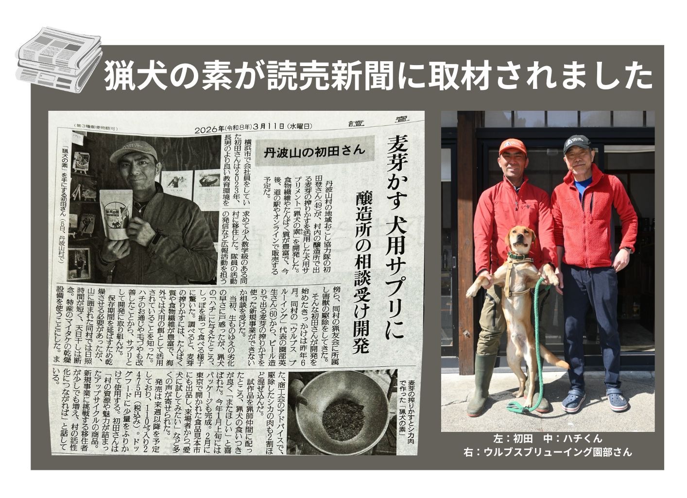 読売新聞に猟犬の素が紹介されました